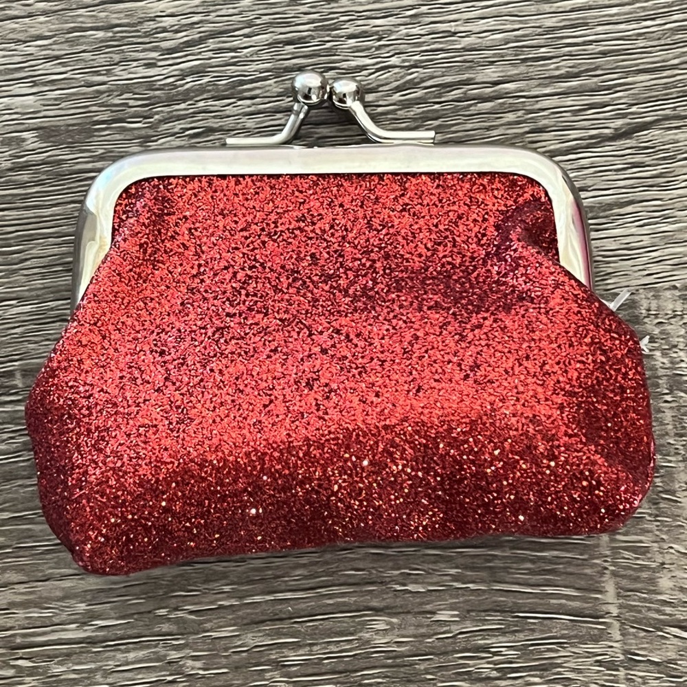 NWOT Small Red Glitter Kiss Lock Coin Purse
